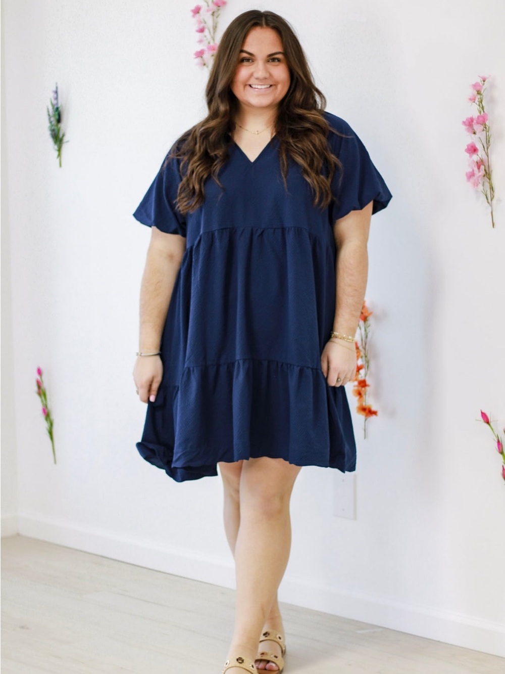 Umgee Navy Tiered Short Dress - Women